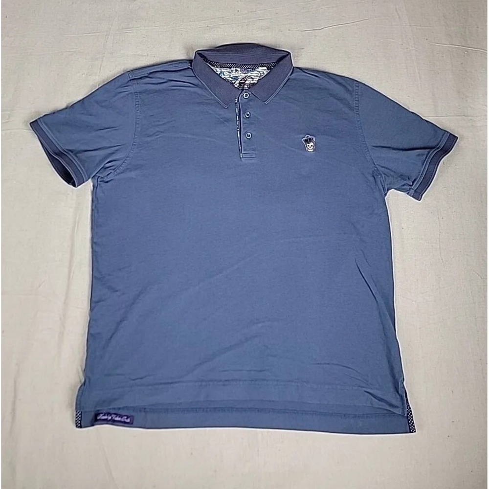 Robert Graham Polo Shirt Mens 2XL Blue Skull Crown Paisley Classic Cotton read